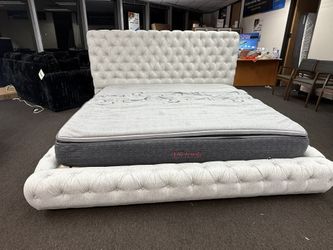 New Grey King Size Bed Frame + Hybrid Mattress