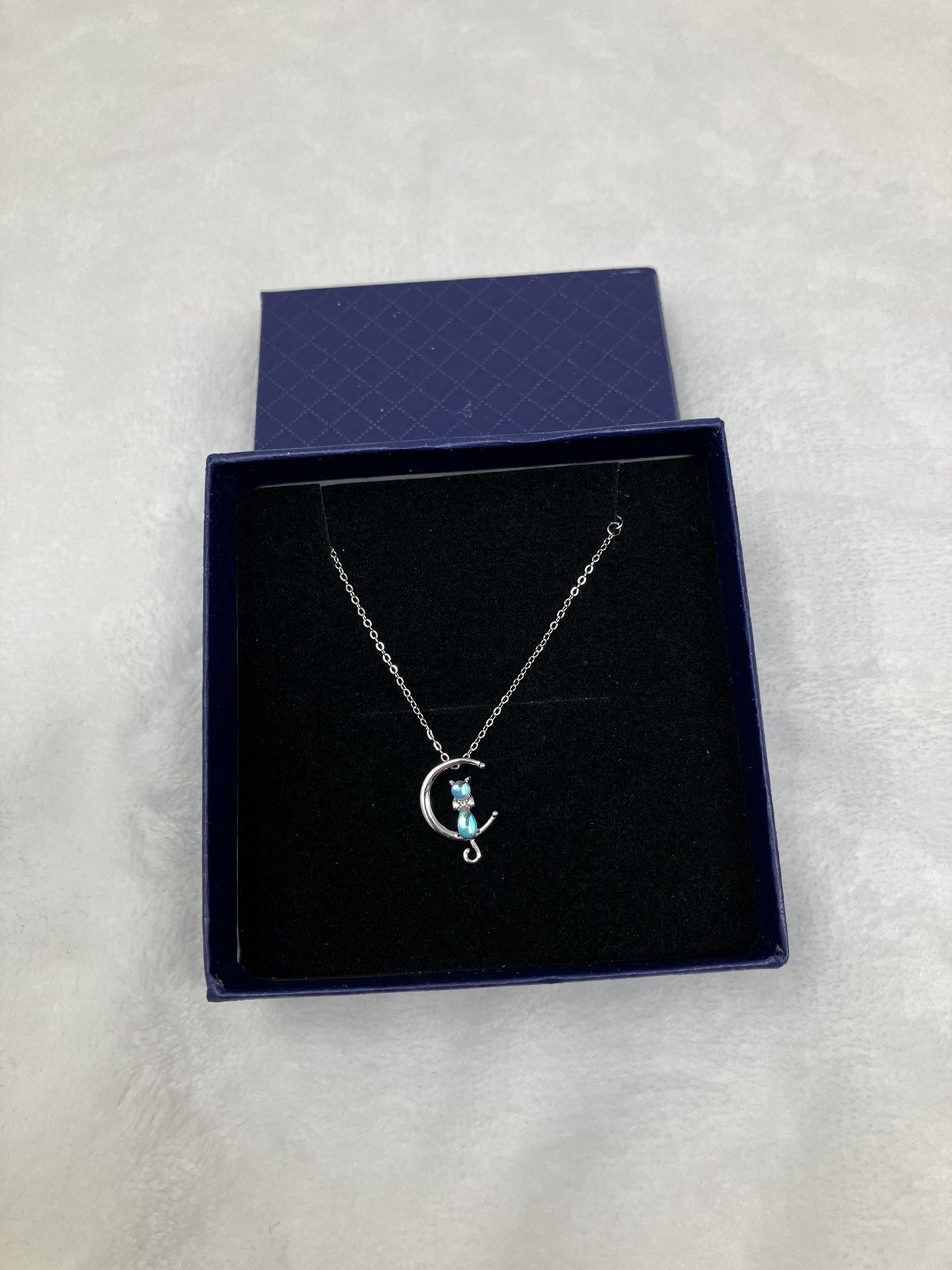 S925 Silver Cat Moon Shaped Pendants Necklaces