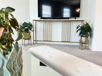 Gold Console Table with White Marble Top