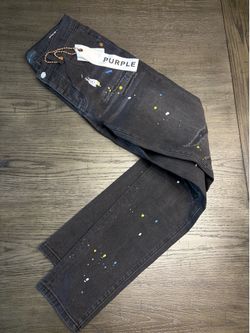 Purple Brand black jeans with paint splatter design