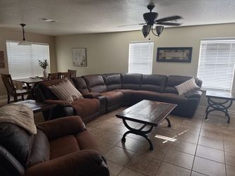 Brown leather sectional