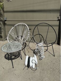 2 Acapulco chairs w/matching table. New vinyl cord included.