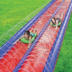 Stargo 2 Person Slide Backyard Water Fun Slip Down and Slide - 25 Feet x 6 Feet Waterslide with Sprinkler and Inflatable Body Boards for Kids - Outdoo