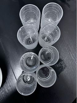 Hobnail Glassware Set of 8 + Checkered Stacking Mugs + Mugs - $35 for all
