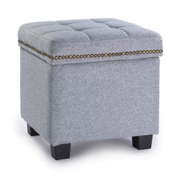 15 Inches Linen Square Storage Ottoman