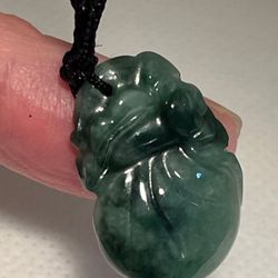 LUCKY COIN BAG PENDANT Adjustable Cord NECKLACE Jadeite Jade Certified 5065