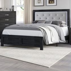 4PCS Queen Black Bedroom Set w/ Led Light (Mattress is not Included)