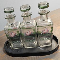 Vintage Westmoreland Glass Vanity Bath Toiletry Apothecary Bottle Set Hand Painted 