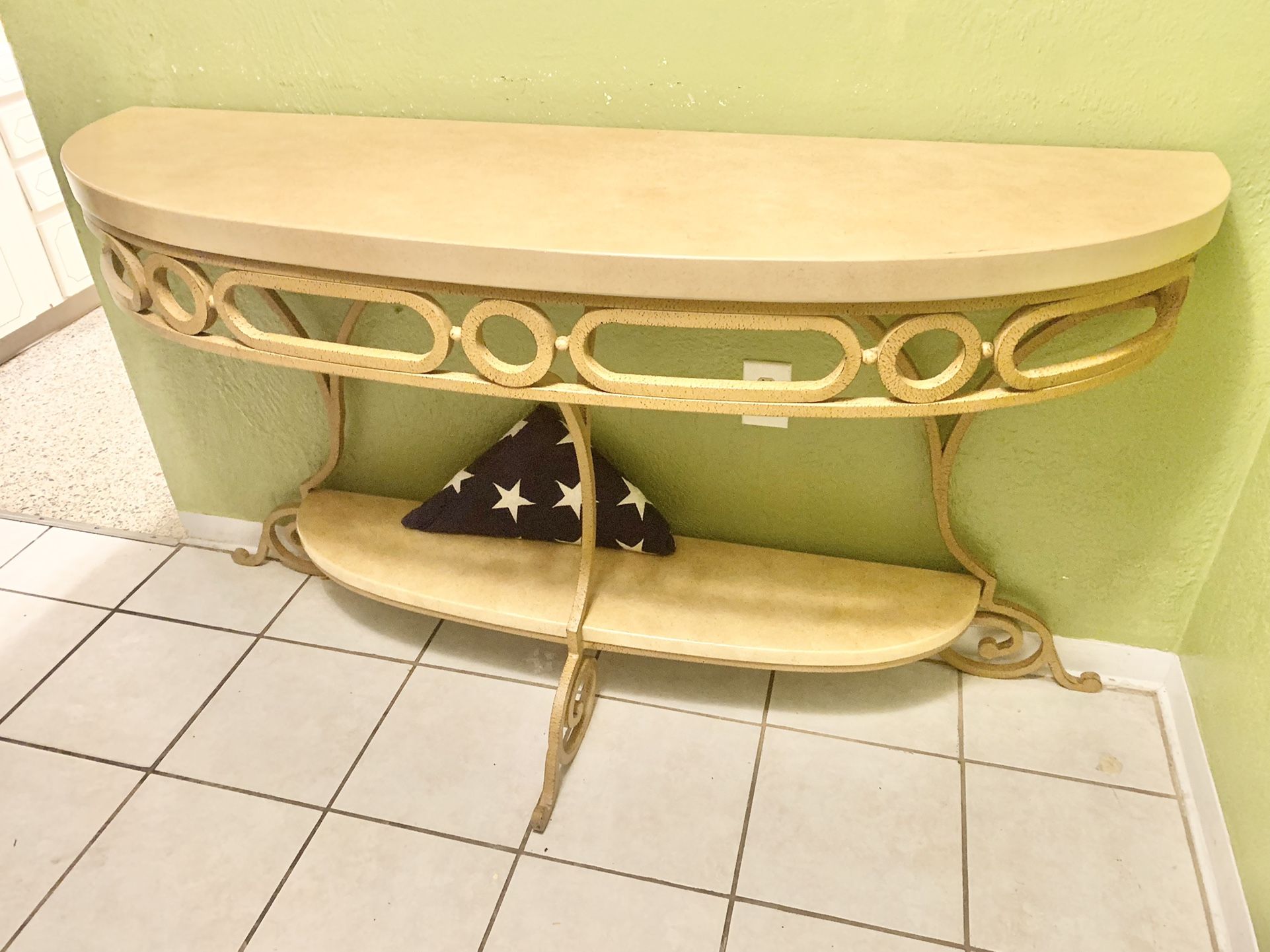 Large Iron And Granite Console Table
