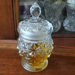 Vintage Avon Crystal Facets Cut Glass Jar With Lid