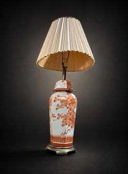Vintage Hand-Painted Porcelain Table Lamp with Pleated Shade – 40” Tall