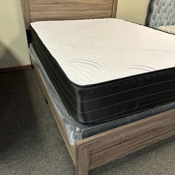 NEW QUEEN AND KING SIZE WOOD BED WITH MATTRESS AND BOXSPRING INCLUDING FREE DELIVERY