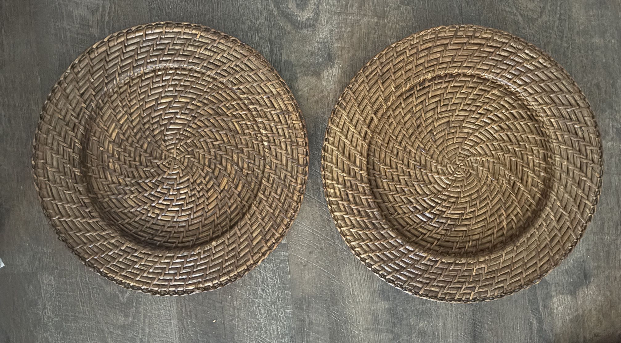 Two Woven Wicker Charger Plates