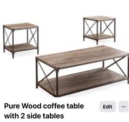 Wood Coffee Table Set with 2 Side Tables