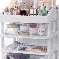 Makeup Organizer with 3 Drawers Plastic Storage for Vanity Cosmetic Display Cases Large Capacity Bathroom Countertop Plastic Storage for Skin Care Pro