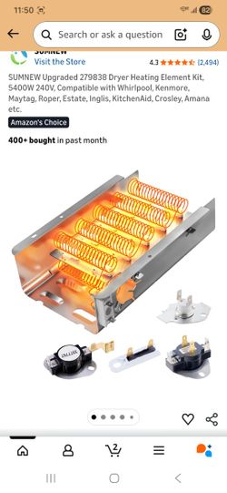 Dryer Heating Element Kit, 5400W 240V, Compatible with Whirlpool, Kenmore, Maytag, Roper, Estate, Inglis, KitchenAid, Crosley, Amana etc.
MISSING THE 