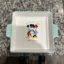 Disney Ceramic Baking Dish Mickey & Minnie Teal with Decorative Ice Cream Design