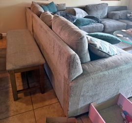 Large Gray Fabric Sectional Sofa