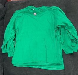 5 Green Gildan Youth Long-Sleeve Shirts – S, M & L