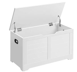 Storage Chest, 31.5 Inches Width Bench with 2 Safety Hinges Farmhouse Style, for Entryway, Bedroom, Living Room, Cloud White, SOFIE Collection ULSB063