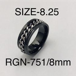 Stainless Steel Silver Color Chain Spinner Ring Band: Size-8.25/RGN-751