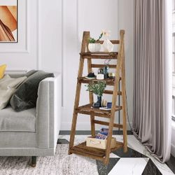 Brand New 45 " Merch Wooden Foldable Ladder Shelf Natural Wood
