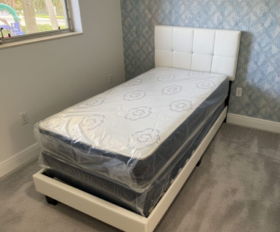 New TWIN SIZE BED FRAME WITH MATTRESS NEW BEDROOM FURNITURE SET TWIN BED + MATTRESS