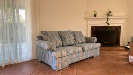 Full-Size Sleeper Sofa / Sofa Bed - Blue & Pastel Pattern (Very Comfortable!)