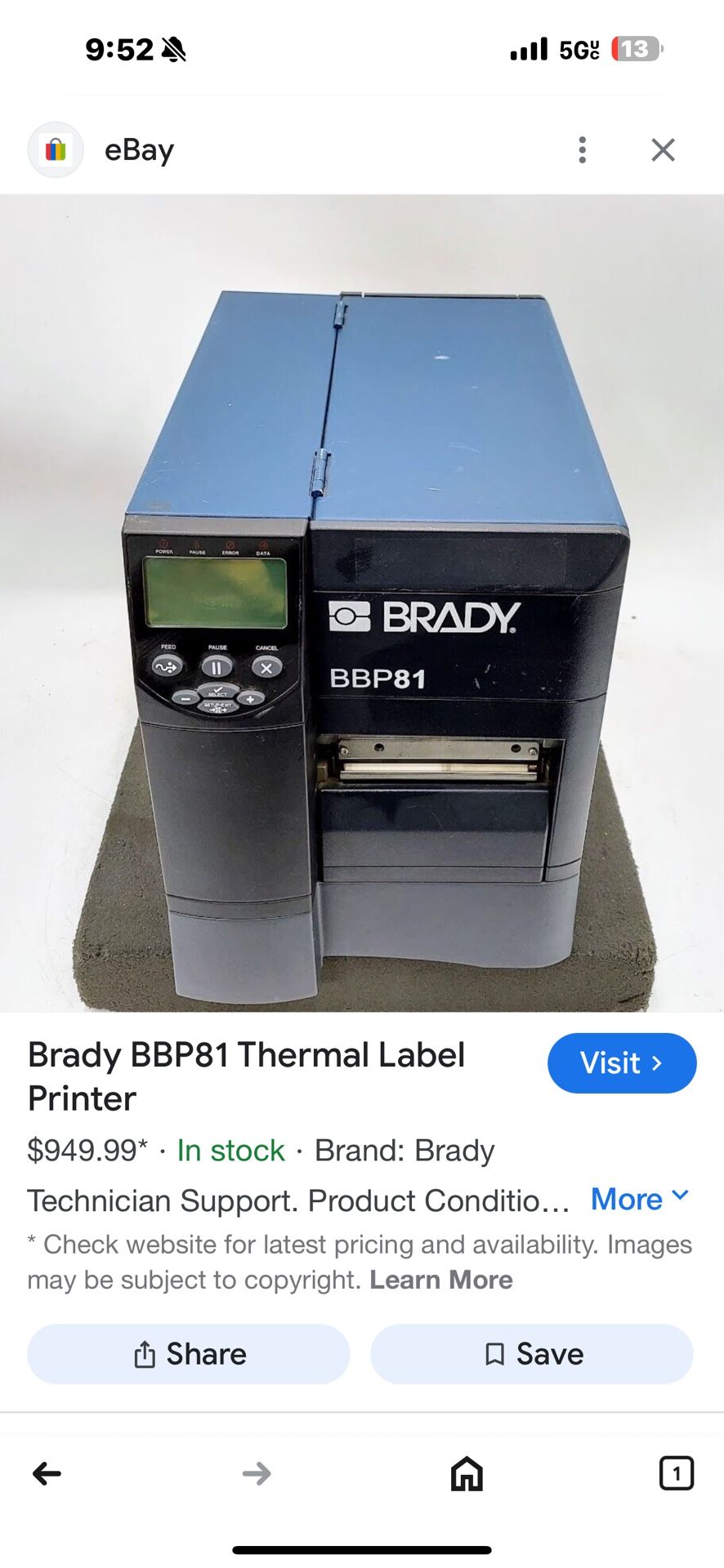 Brady Thermal label Printer With Software