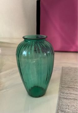 Teal Ribbed Glass Vase