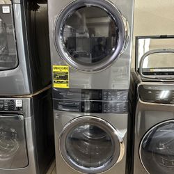 Open Box Laundry Tower 4.5 cu. ft. Stacked Washer and 8.0 cu. ft. Gas Dryer in Titanium