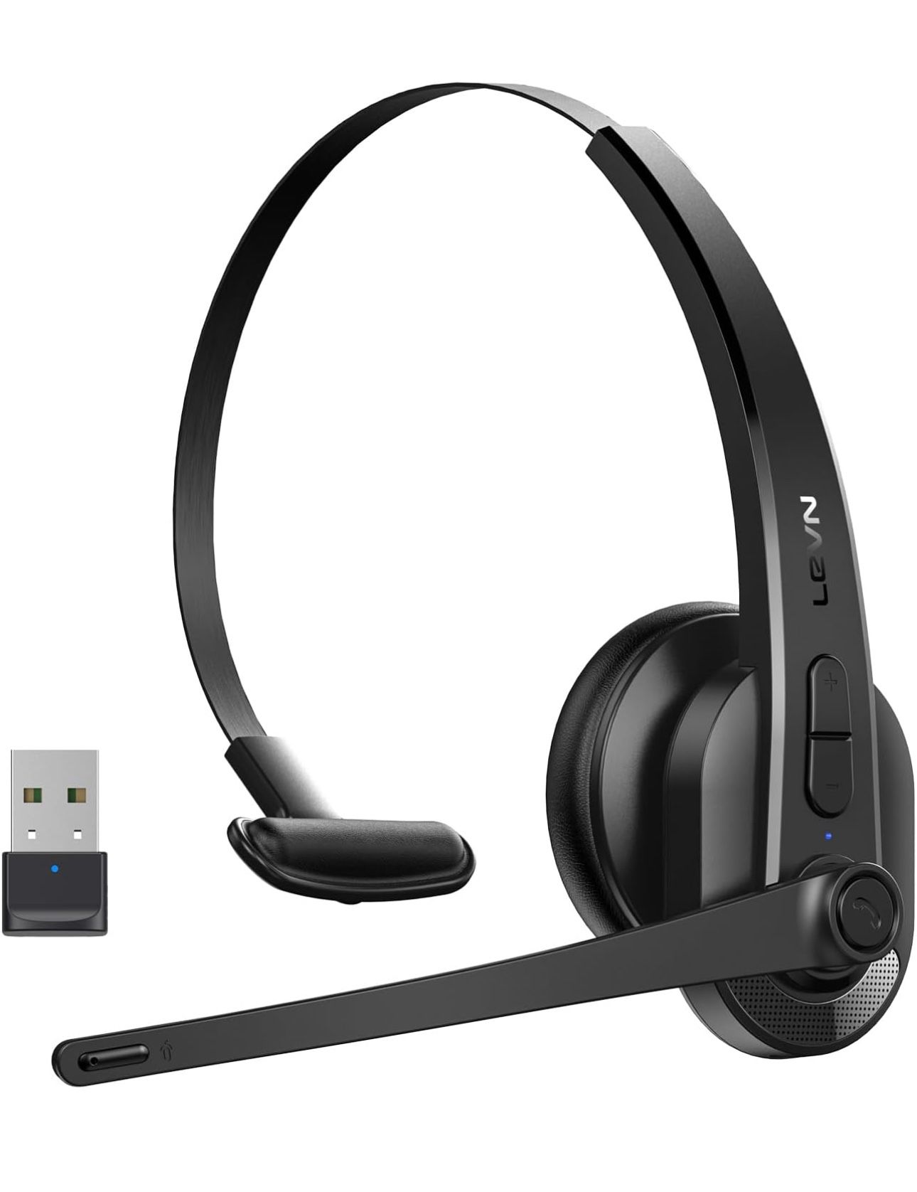 LEVN Wireless Headset with Mic for Work, Bluetooth Headset with Microphone (AI Noise Cancelling), Wireless Headset with Microphone for PC/Computer/Lap