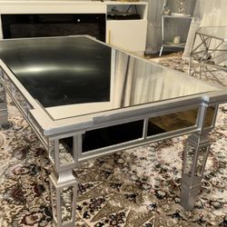 Glam Silver Mirrored Coffee Table - Art Deco Style