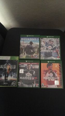 Xbox One games Madden 20, Watch Dogs 2, Madden 18, Madden 17 and Battlefield 3