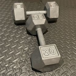 Set Of Cast Iron Hexagonal Dumbbells 30 # 