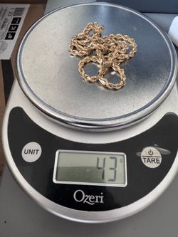 14k solid yellow gold diamond cut rope chain necklace 43.3 grams 5mm 24” with case