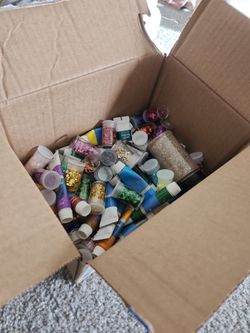 Box of glitter and paint / craft supplies