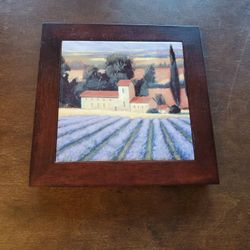 Italian Field Trivet Ceramic Tile with Wood Frame, 8" Square