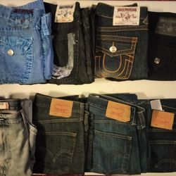 CANT BEAT THIS DEAL! All 8 Sold As Package. 4 Pair Authentic TRUE RELIGION Jeans, 4 PAIR Authentic LEVI Jeans .