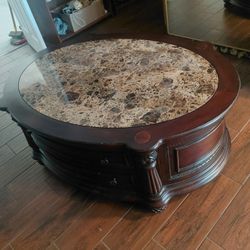 Unique Dark Wood Coffee Table With Tile Top