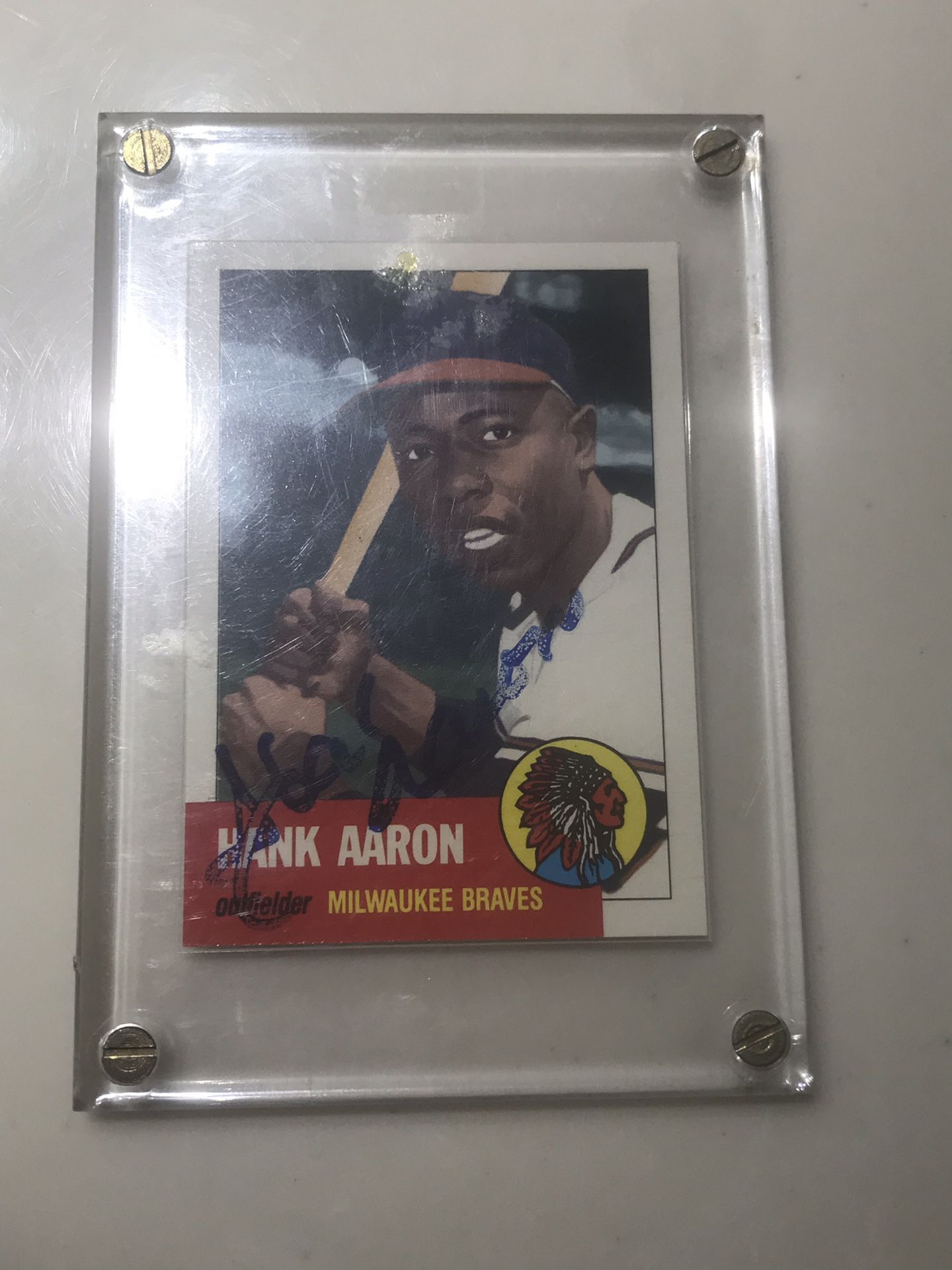 Hank Aaron signed baseball card