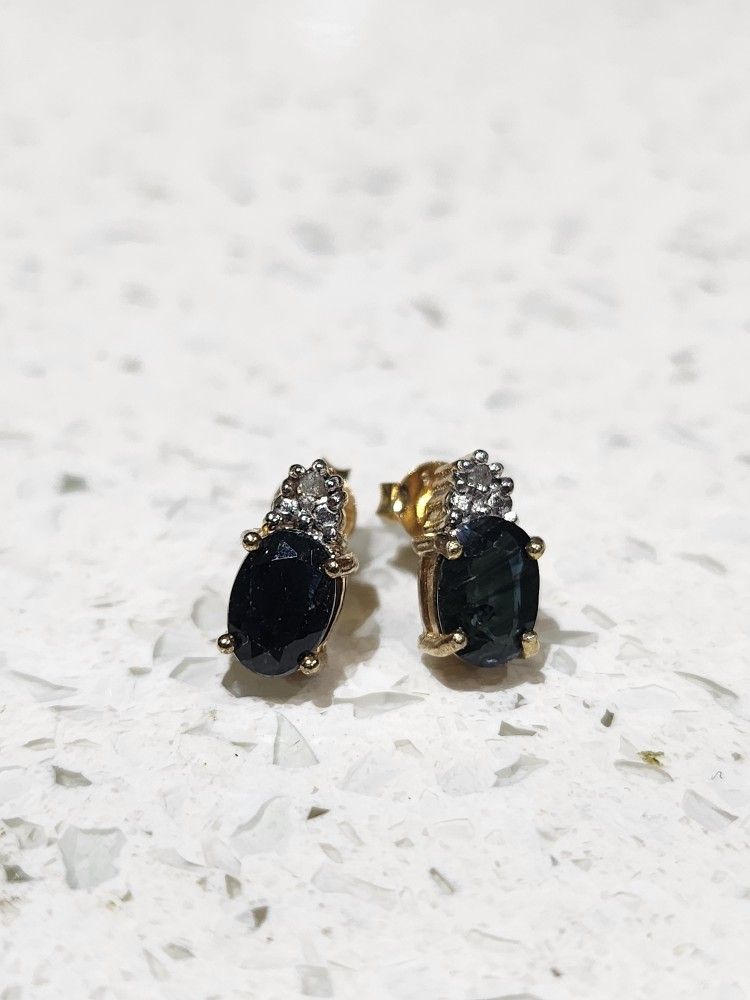Antique Black Sapphire Diamond Earrings