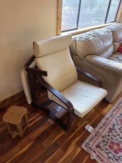 Leather Ikea Poang Chair with ottoman
