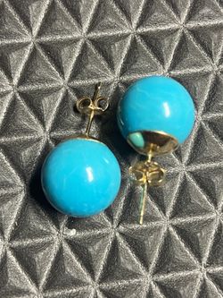 Vintage 14k Gold And Turquoise Earrings Studs 12 mm // Send Me Your Offer//