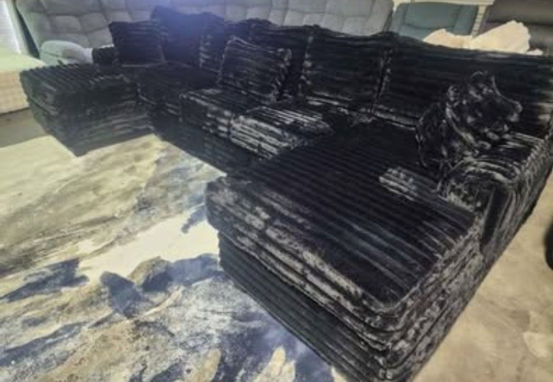 Customer Appreciation Week! Brand New Dual Chaise Sectional in Black Thick Corduroy! Tax Included!