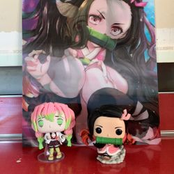 Demon Slayer 3d Poster And Two Funko Pops