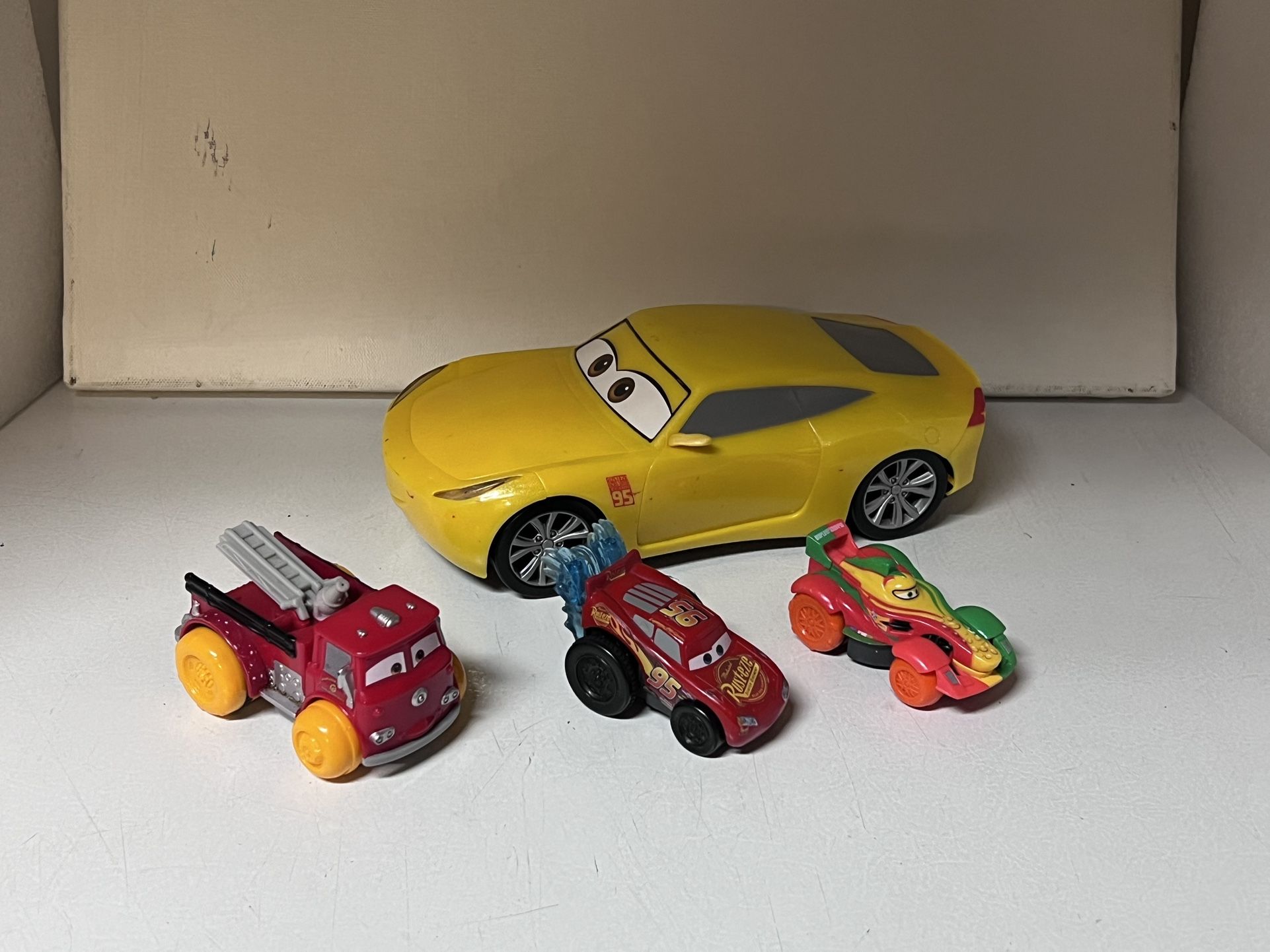 Disney Cars Collection Disney Cars Talking Big Car 10” & 3 Pull Back Race Forward Cars All Very Good Condition