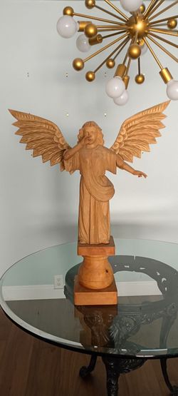 Architectural Salvage - Large Wood Angel Sculpture Carving Statue