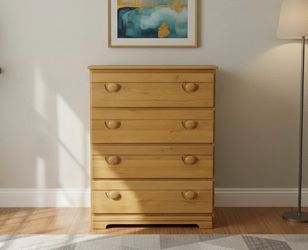 Delivery Available! Light Colored Solid Wooden 4 Drawer Bedroom Storage Dresser Chest! Good condition! 34x18x45in