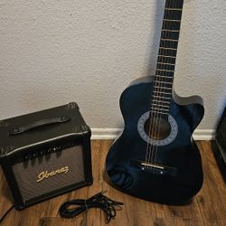 Acoustic/Electric Guitar With IBANEZ Amp And Cord 